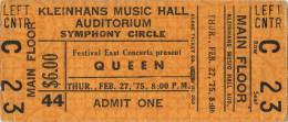 Ticket for a Queen concert in Buffalo, NY that had to be cancelled because of Freddie's throat problems