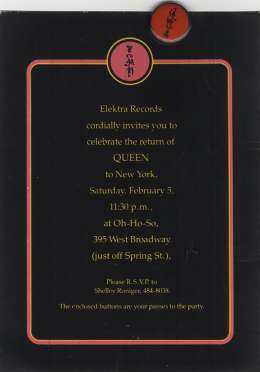 Invite to a Queen party after the gig in New York