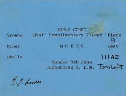Queen at Earls Court - rare staff complimentary ticket