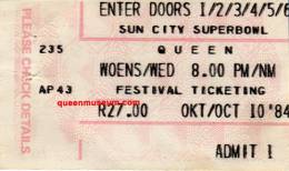 Ticket for a cancelled concert (Sun City, Bophuthatswana)