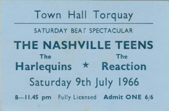 Ticket stub - The Reaction live at the Town Hall, Torquay, UK [09.07.1966]