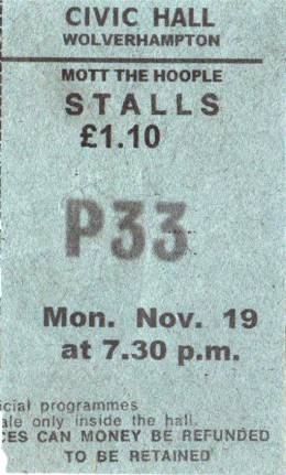 Ticket stub - Queen live at the Civic, Wolverhampton, UK [19.11.1973]