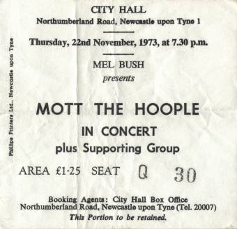 Ticket stub - Queen live at the City Hall, Newcastle, UK [22.11.1973]