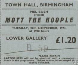 Ticket stub - Queen live at the Town Hall, Birmingham, UK [27.11.1973]