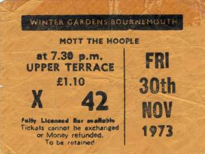 Ticket stub - Queen live at the Winter Gardens, Bournemouth, UK [30.11.1973]