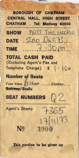 Ticket stub - Queen live at the Central, Chatham, UK [02.12.1973]