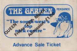 Ticket stub - Queen live at the The Garden, Penzance, UK [29.03.1974]