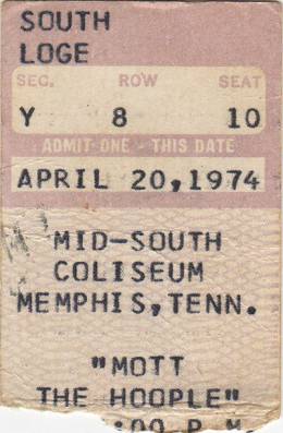 Ticket stub - Queen live at the Mid South Coliseum, Memphis, TN, USA [20.04.1974]