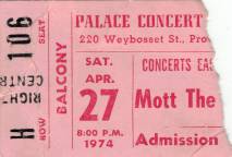 Ticket stub - Queen live at the Palace Theatre, Providence, RI, USA [27.04.1974]