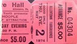 Ticket stub - Queen live at the Agricultural Hall, Allentown, PA, USA [02.05.1974]