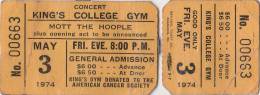 Ticket stub - Queen live at the Kings College, Wilkes Barre, PA, USA [03.05.1974]