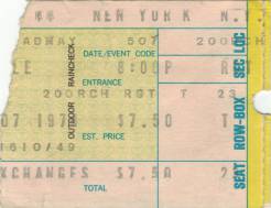 Ticket stub - Queen live at the Uris Theatre, New York, NY, USA [07.05.1974]