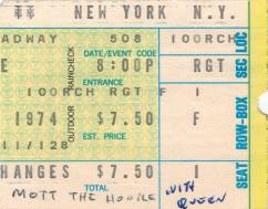 Ticket stub - Queen live at the Uris Theatre, New York, NY, USA [08.05.1974]