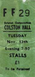 Ticket stub - Queen live at the Colston Hall, Bristol, UK [12.11.1974]