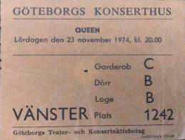 Ticket stub - Queen live at the Konserthuset, Gothenburg, Sweden [23.11.1974]