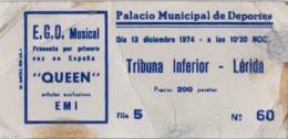 Ticket stub - Queen live at the Palacio Municipal de Deportes, Barcelona, Spain [13.12.1974]