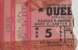 Ticket stub - Queen live at the Mary E Sawyer Auditorium, La Crosse, WI, USA [05.03.1975]