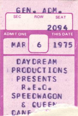 Ticket stub - Queen live at the Dane County Coliseum, Madison, WI, USA [06.03.1975]