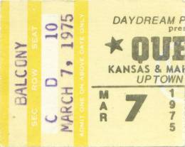 Ticket stub - Queen live at the Uptown Theatre, Milwaukee, WI, USA [07.03.1975]