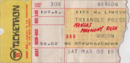 Ticket stub - Queen live at the Aragon Ballroom, Chicago, IL, USA [08.03.1975]