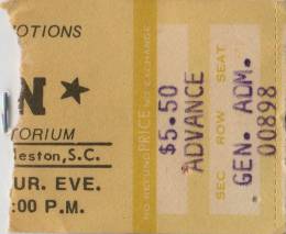 Ticket stub - Queen live at the Civic Auditorium, Charleston, SC, USA [13.03.1975]