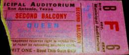 Ticket stub - Queen live at the Municipal Hall, San Antonio, TX, USA [20.03.1975]