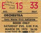 Ticket stub - Queen live at the Santa Monica Civic Auditorium, Santa Monica, CA, USA (1st gig) [29.03.1975 (1st gig)]