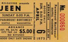 Ticket stub - Queen live at the Paramount Northwest Theater, Seattle, WA, USA [06.04.1975]