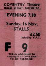 Ticket stub - Queen live at the Theatre, Coventry, UK [16.11.1975]