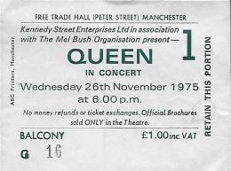 Ticket stub - Queen live at the Free Trade Hall, Manchester, UK (1st gig) [26.11.1975 (1st gig)]