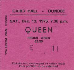 Ticket stub - Queen live at the Caird Hall, Dundee, UK [13.12.1975]
