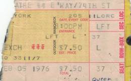 Ticket stub - Queen live at the Beacon Theatre, New York, NY, USA [05.02.1976]