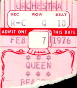 Ticket stub - Queen live at the Beacon Theatre, New York, NY, USA [07.02.1976]