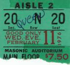 Ticket stub - Queen live at the Masonic Temple, Detroit, MI, USA [11.02.1976]