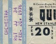Ticket stub - Queen live at the Stanley Theater, Pittsburgh, PA, USA [20.02.1976]