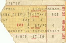 Ticket stub - Queen live at the Auditorium Theater, Chicago, IL, USA [23.02.1976]