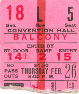Ticket stub - Queen live at the Kiel Auditorium, St. Louis, MO, USA [26.02.1976]