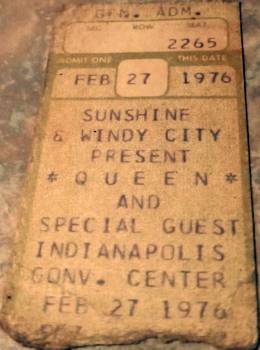 Ticket stub - Queen live at the Convention Centre, Indianapolis, IN, USA [27.02.1976]