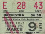 Ticket stub - Queen live at the Santa Monica Civic Auditorium, Santa Monica, CA, USA (2nd gig) [09.03.1976]