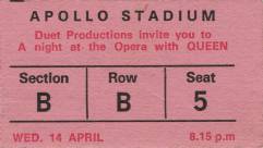 Ticket stub - Queen live at the Apollo Stadium, Adelaide, Australia [14.04.1976]