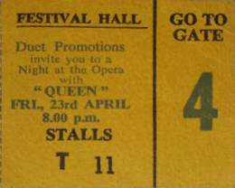Ticket stub - Queen live at the Festival Hall, Brisbane, Australia [23.04.1976]