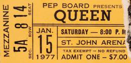 Ticket stub - Queen live at the St. John Arena, Columbus, OH, USA [15.01.1977]