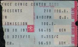 Ticket stub - Queen live at the Civic Centre, Providence, RI, USA [10.02.1977]