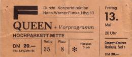 Ticket stub - Queen live at the Congresscentrum, Hamburg, Germany [13.05.1977]