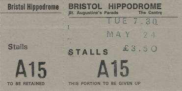 Ticket stub - Queen live at the Hippodrome, Bristol, UK [24.05.1977]