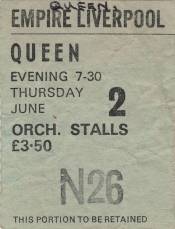 Ticket stub - Queen live at the Empire Theatre, Liverpool, UK [02.06.1977]