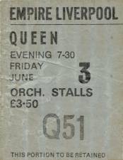Ticket stub - Queen live at the Empire Theatre, Liverpool, UK [03.06.1977]
