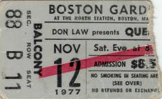 Ticket stub - Queen live at the Garden, Boston, MA, USA [12.11.1977]