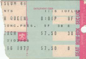 Ticket stub - Queen live at the Memorial Coliseum, New Haven, CT, USA [16.11.1977]