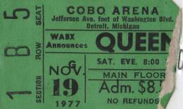 Ticket stub - Queen live at the Cobo Hall, Detroit, MI, USA [19.11.1977]